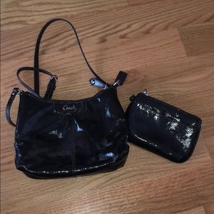 A coach crossbody with its matching wristlet!